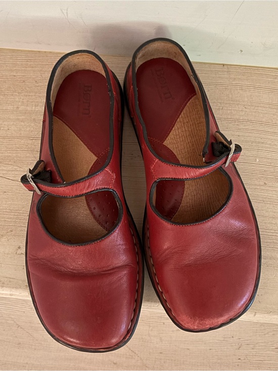 Born Shoes - Born Red Leather Mary Jane Clogs with Buckle